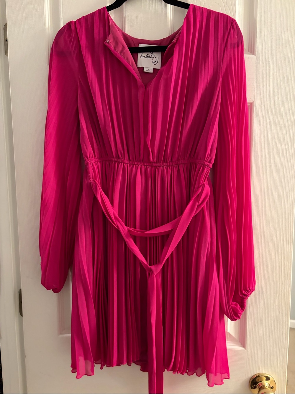 Sam Edelman Girls' Hot Pink Pleated Long-Sleeve Dress